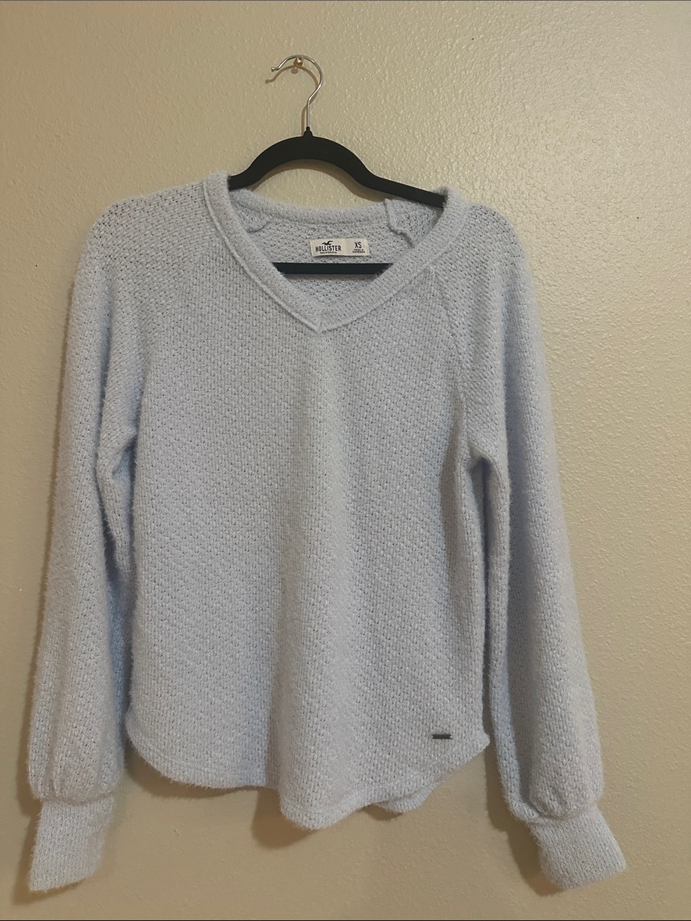 Hollister Pale Blue V-Neck Textured Pullover
